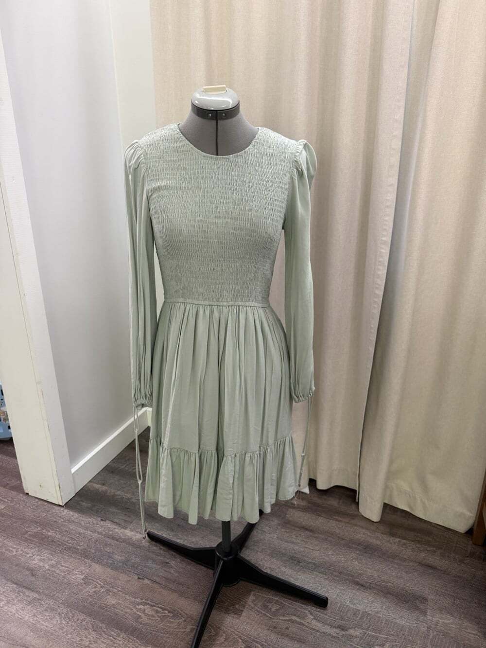 ZESICA Dress Women Medium Green Round Neck long Sleeve with ties